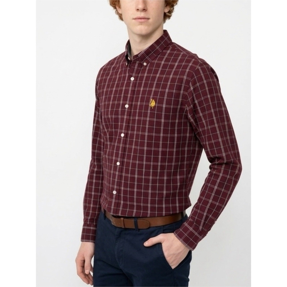 (…8)US Polo Assn Shirt Mens M Plaid Long Sleeve Lightweight Casual Pocket Size M